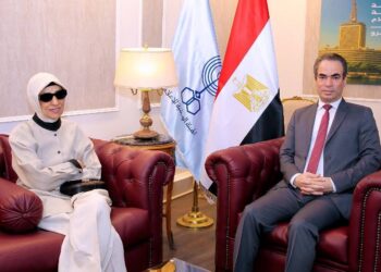 في أول زيارة لها إلي ماسبيرو المسلماني يستقبل هدي نجيب محفوظ قبيل افتتاح استديو نجيب محفوظ